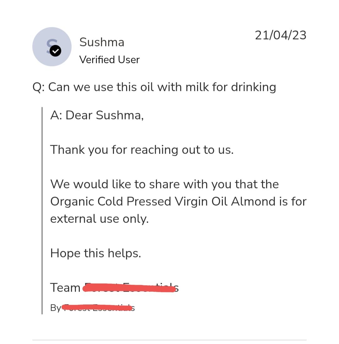 Almond oil product label